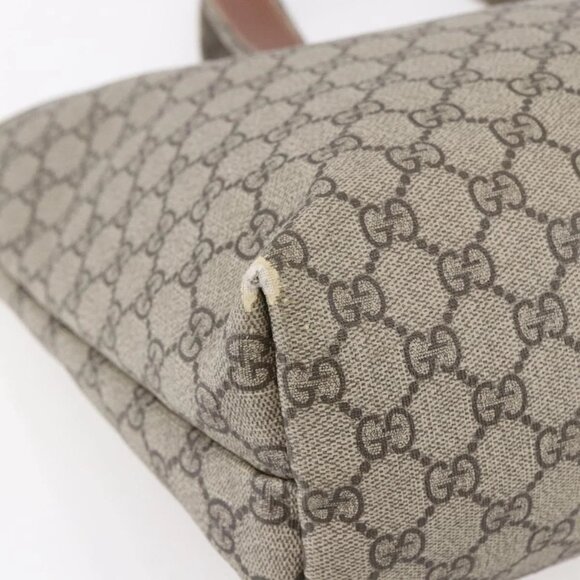 GUCCI GG Supreme Web Sherry Line Tote Bag PVC Beige Red 211134 Auth 153074 - Picture 4 of 16